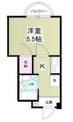 サンシティー稲田堤第5(1K/1階)の間取り写真