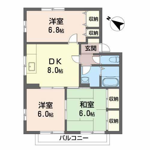 ファミール中筋B棟(3DK/2階)の間取り写真
