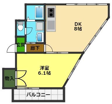 カーサ南街(1DK/2階)の間取り写真