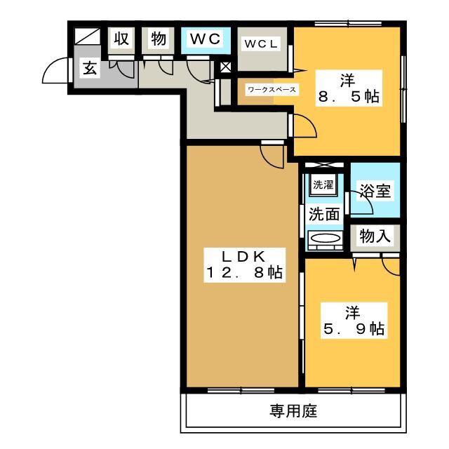 ヴィアソーレ(2LDK/1階)の間取り写真