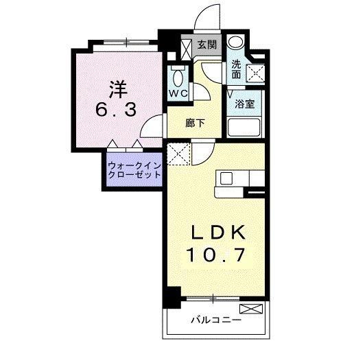ハッピーメゾン Ⅵ(1LDK/4階)の間取り写真