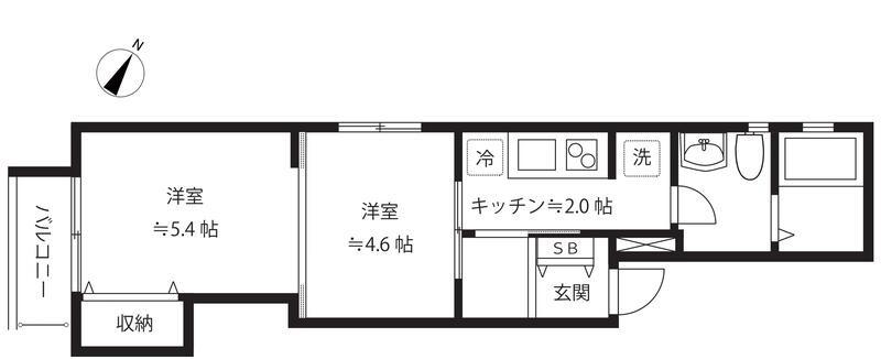 赤堤ハウス(2K/4階)の間取り写真