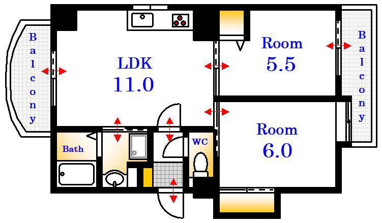 芦屋ビビッド十日市(2LDK/6階)の間取り写真