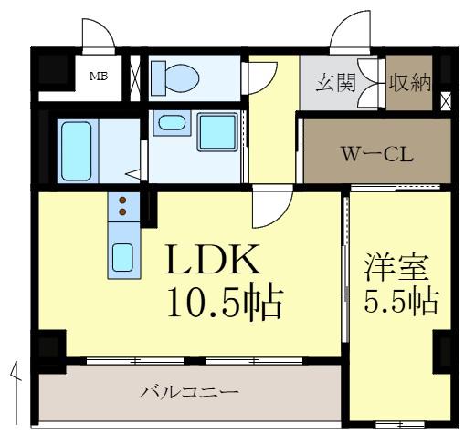 グランメール卜半町(1LDK/5階)の間取り写真