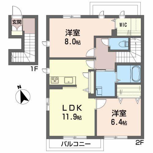 メゾンドシャトン(2LDK/2階)の間取り写真