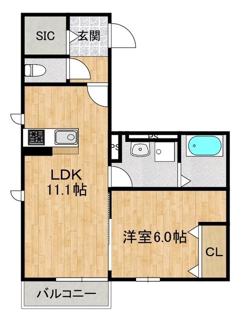 ラフテルII(1LDK/2階)の間取り写真