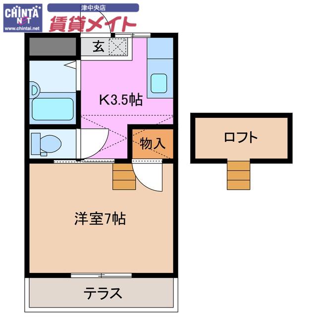 ドリームII(1K/1階)の間取り写真