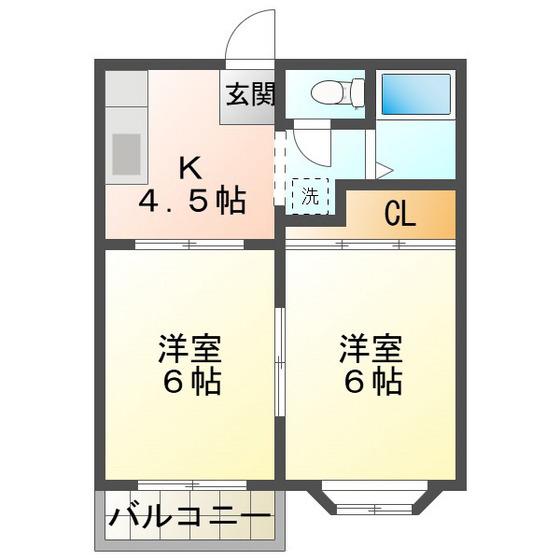 エレガンテカザ優木(2DK/2階)の間取り写真