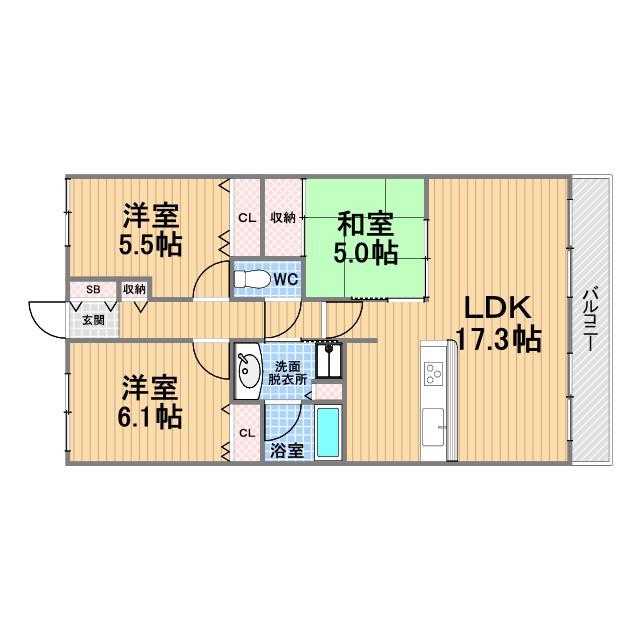 ジオ甲子園口ノーヴ(3LDK/2階)の間取り写真