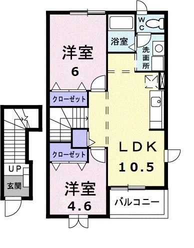 ルーナ I(2LDK/2階)の間取り写真