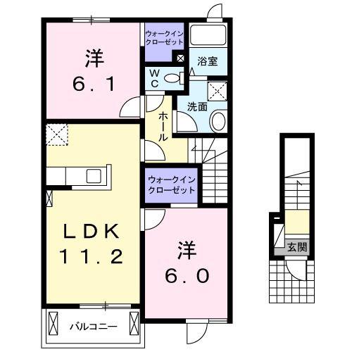 ショコラ ド ベル I(2LDK/2階)の間取り写真
