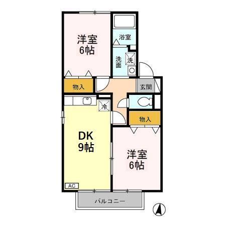 ハーヴェスト・パークA(2DK/2階)の間取り写真