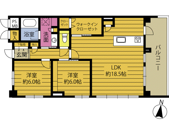 グリーンヒル別府山の手グランパーク502号(2LDK/5階)の間取り写真