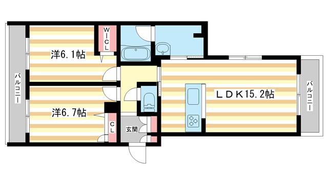 シャーメゾン プリンセスコート(2LDK/2階)の間取り写真