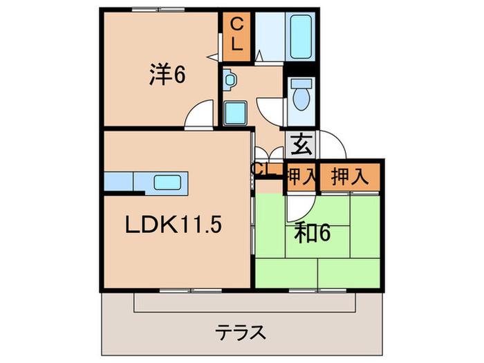 グリーンライフ西武庫B棟(2LDK/1階)の間取り写真