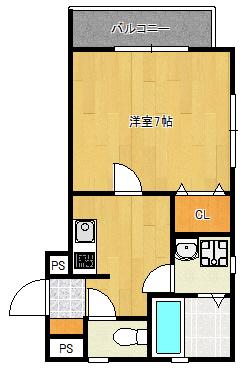 プレスト福大前C棟(1K/2階)の間取り写真