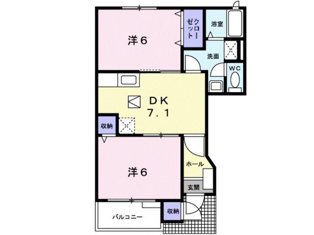 リュミエール・エスト B(2DK/1階)の間取り写真