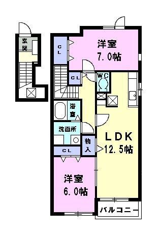 アクテュエル(2LDK/2階)の間取り写真