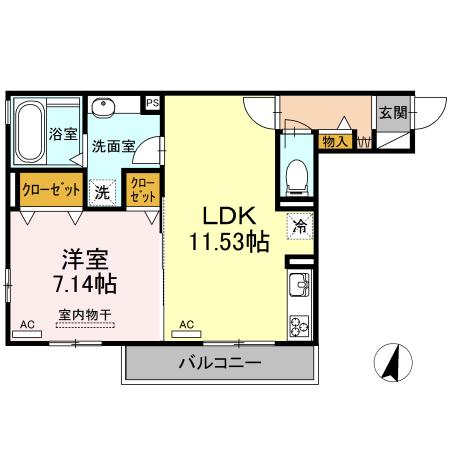 ロイヤル岡崎柱(1LDK/1階)の間取り写真