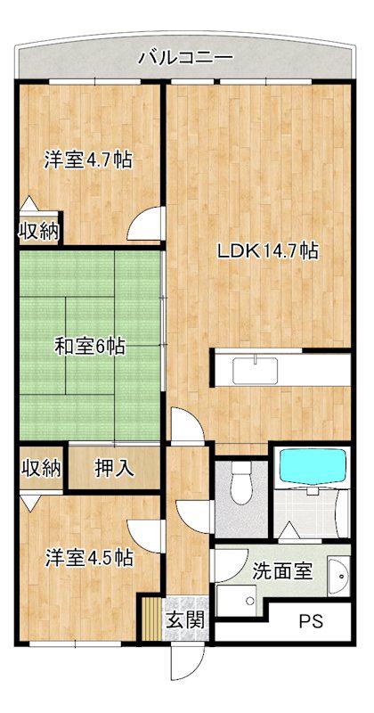 クラウンマンション(3LDK/7階)の間取り写真