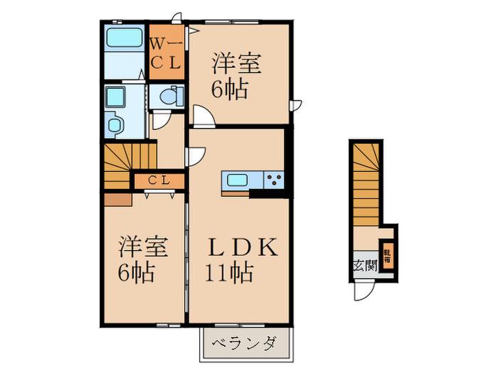 コスモス I(2LDK/2階)の間取り写真