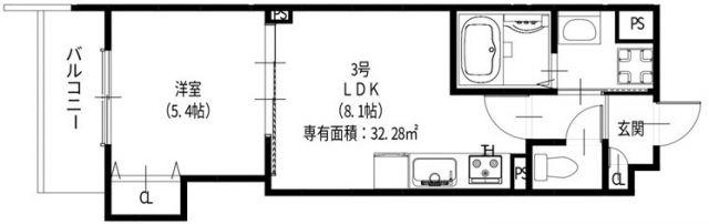 ラモーナ諸福III(1LDK/2階)の間取り写真