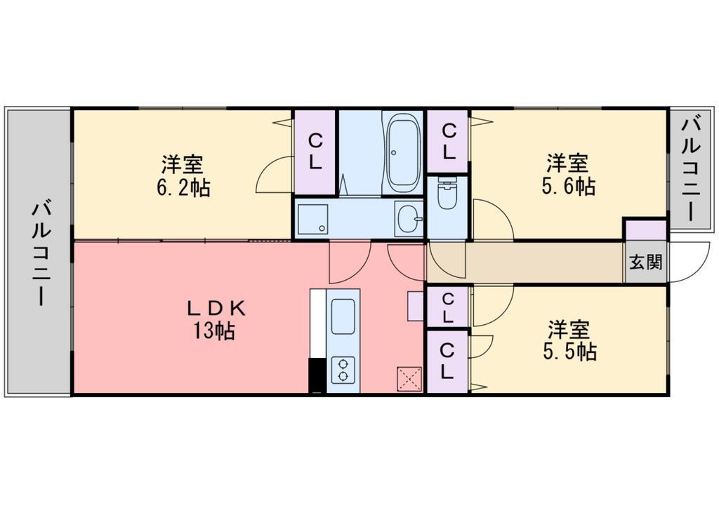 ペルーラA棟(3LDK/3階)の間取り写真