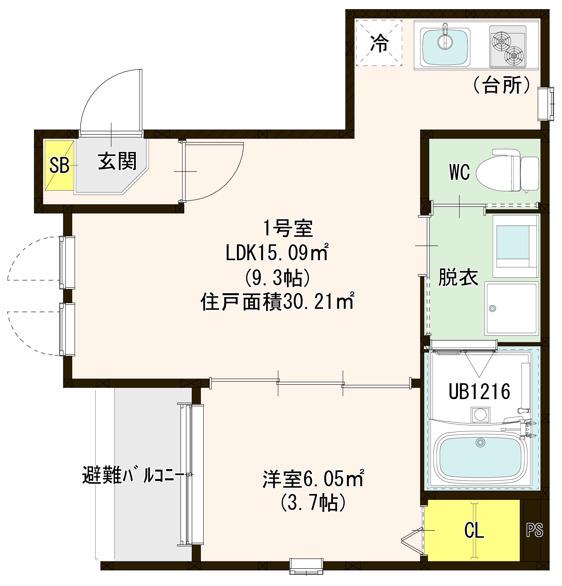 アルカーサ道徳新町(1LDK/2階)の間取り写真