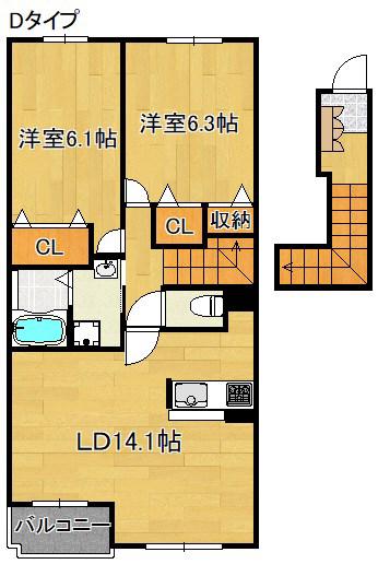 ピアッツア羽倉崎(2LDK/2階)の間取り写真