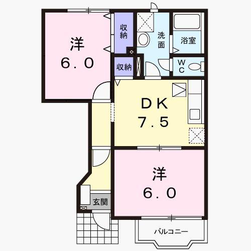 サンハイムみずきB(2DK/1階)の間取り写真