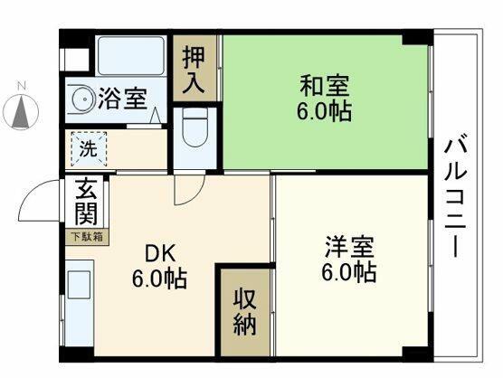 サンコート上大岡(2DK/2階)の間取り写真