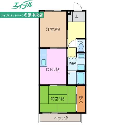 フラット立石B(2DK/2階)の間取り写真