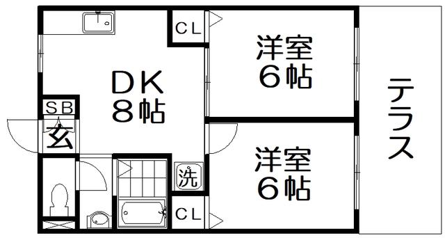 ドュエリング香里(2DK/1階)の間取り写真