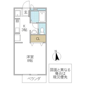 プレミール D棟(1K/1階)の間取り写真