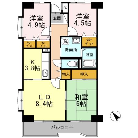 グローリーヒルズ2(3LDK/1階)の間取り写真