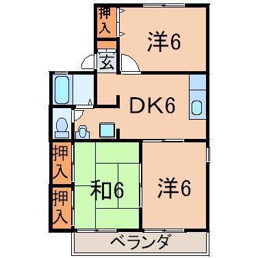 サンパークC(3DK/2階)の間取り写真