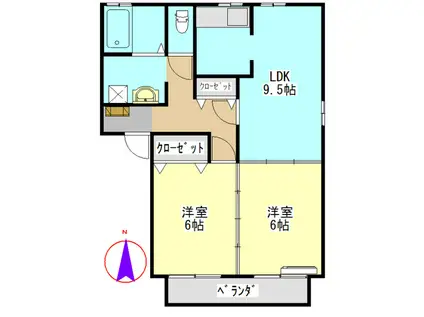 フィオーレ青木A・B(2LDK/2階)の間取り写真