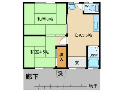 熊取ハイツ(2DK/2階)の間取り写真