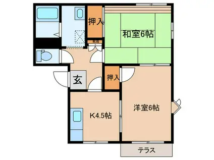 KプラットハウスB棟(2K/2階)の間取り写真