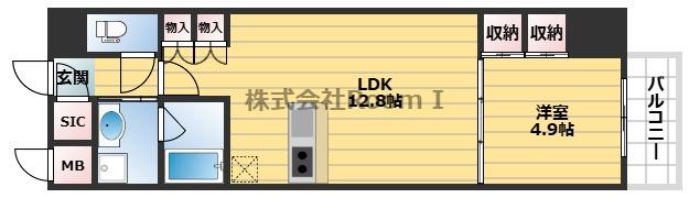 S-RESIDENCE大阪上本町(1LDK/13階)の間取り写真