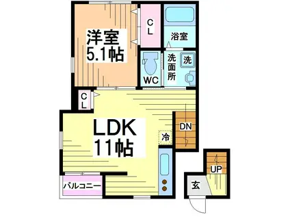 ビオトープKEIO笹塚(1LDK/2階)の間取り写真