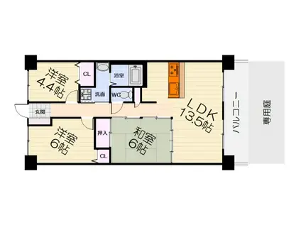 シャルマンフジ泉大津ロイヤルガーデン(3LDK/1階)の間取り写真