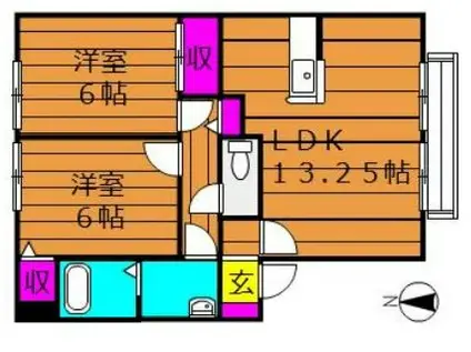 サンビレッジチェリオD棟(2LDK/1階)の間取り写真