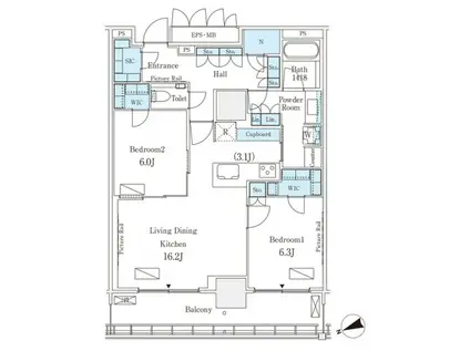 ロイヤルパークス品川(2LDK/23階)の間取り写真