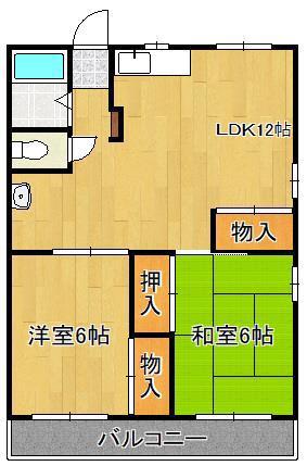 オアシス下到津(2LDK/2階)の間取り写真