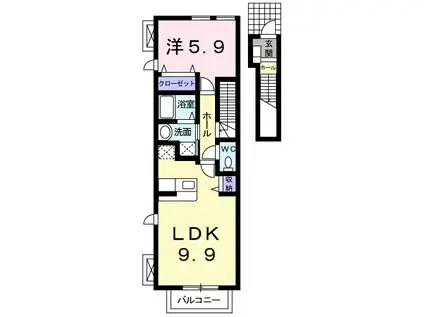 ニューヤマジII(1LDK/2階)の間取り写真