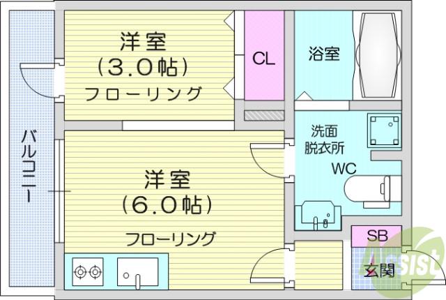 メリディアン国見壱番館(ワンルーム/1階)の間取り写真