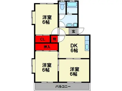 コーポラス高雄(3DK/3階)の間取り写真
