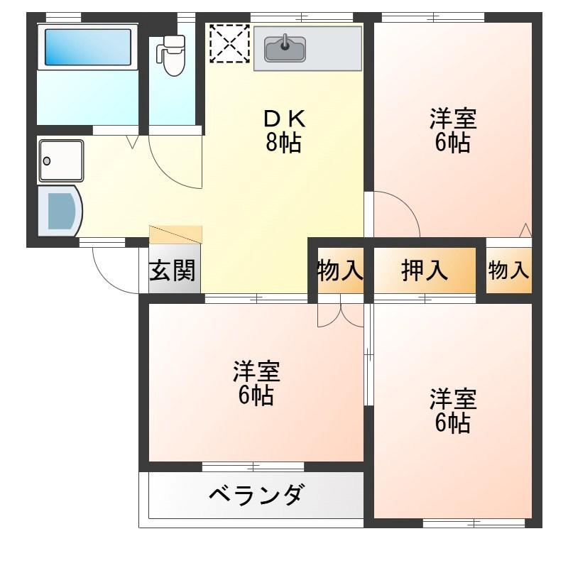 ホリディハイツ(3DK/1階)の間取り写真