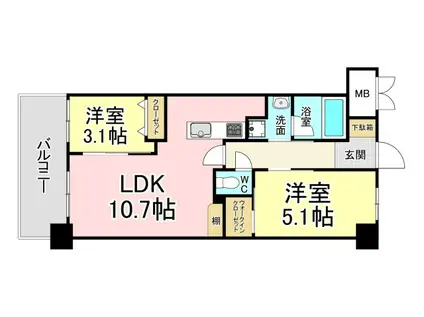 コンダクトレジデンスJINYAMA(2LDK/6階)の間取り写真